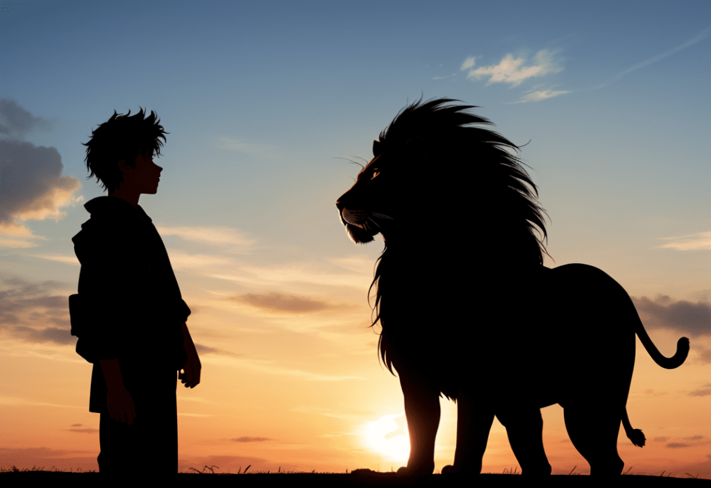 ライオンと少年　動物と子供